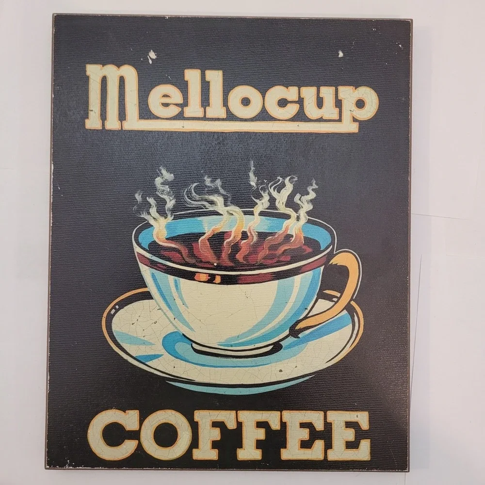 Wiscombe Coffee Mellocup Wood Wall‎ Art Sign 8x10 Retro Kitchen Decor